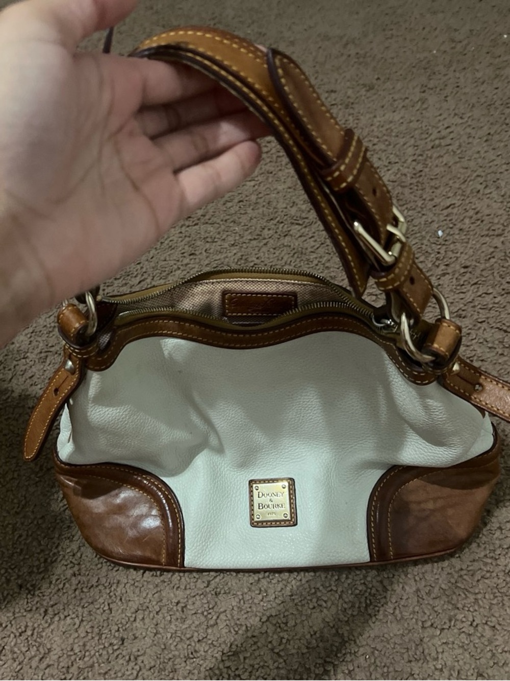 Dooney & Bourke Cream and Brown Leather Shoulder Bag